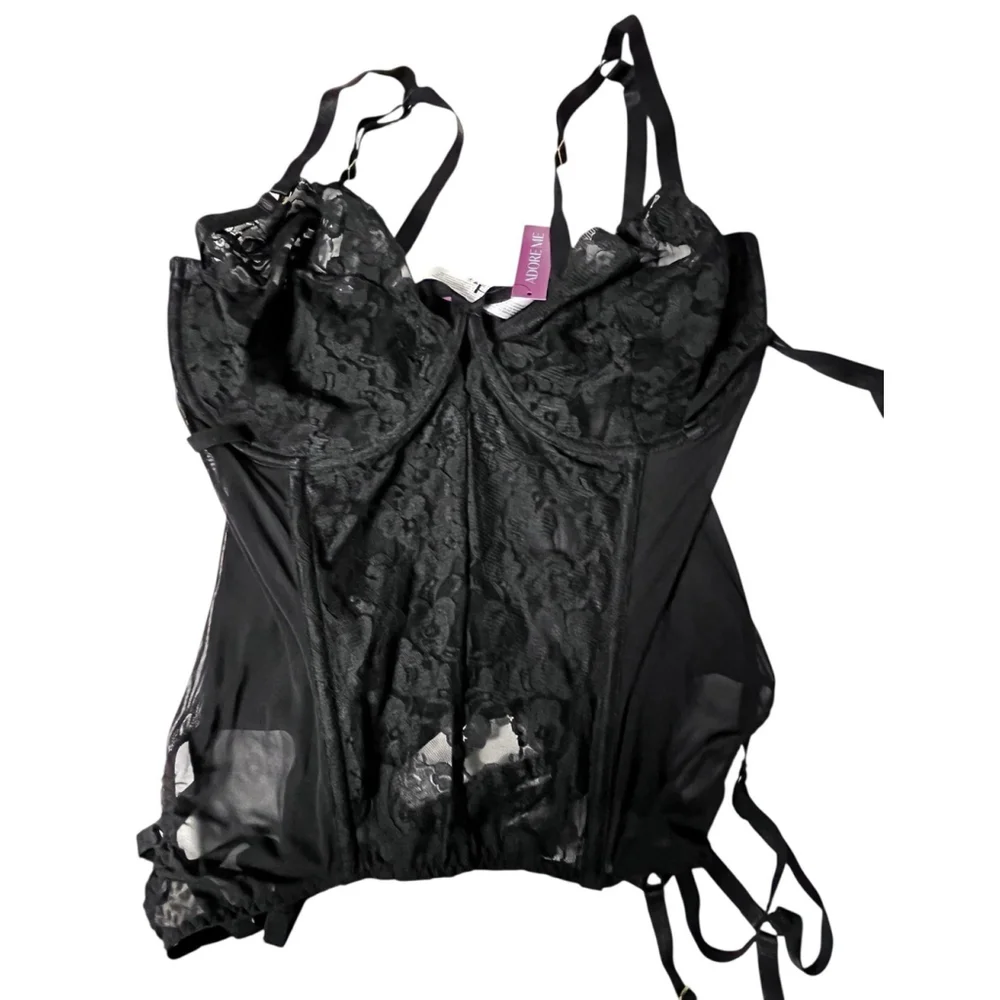 Adore Me Veronique Black Lace Strappy Caging Bustier 1X NWT - Picture 3 of 7